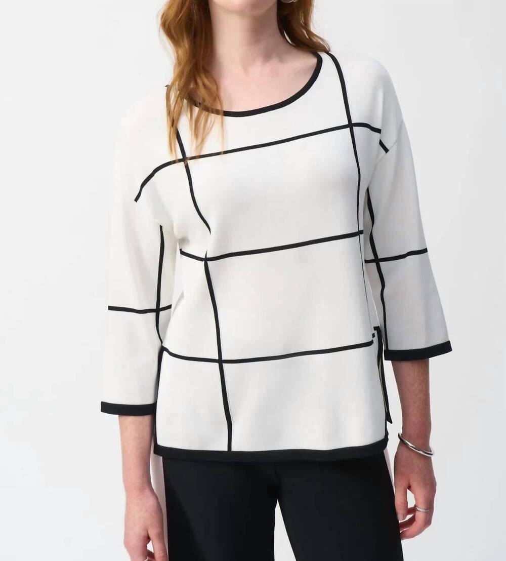 NEW JOSEPH RIBKOFF two-tone plaid three quarter sleeves lightweight sweater top